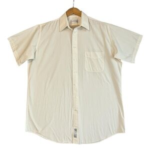 Alexander Lloyd Button Down Short Sleeve Dress Shirt. Cream Size 17.5 Tall #1851